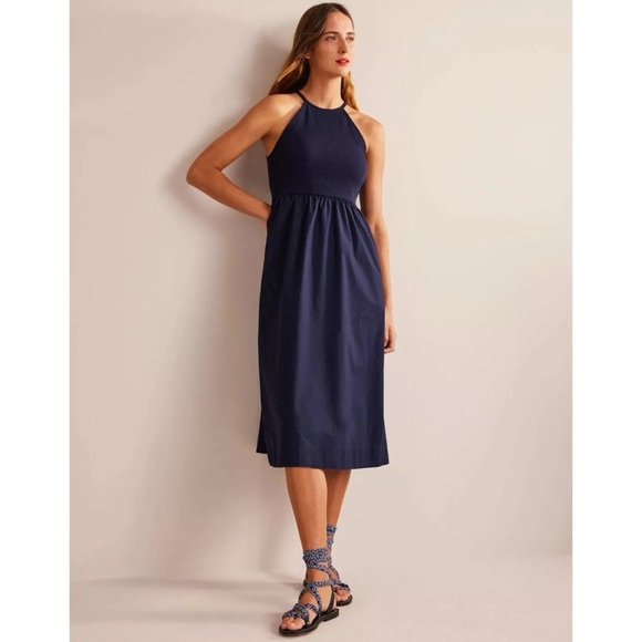 BODEN Navy Ribbed Halterneck Midi Dress Size 10 - Picture 1 of 13